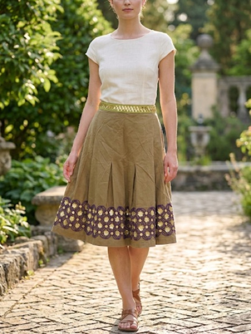 Massimo Dutti Y2K Olive Green A-Line Skirt 28